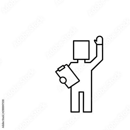 Person with clipboard and raised hand icon