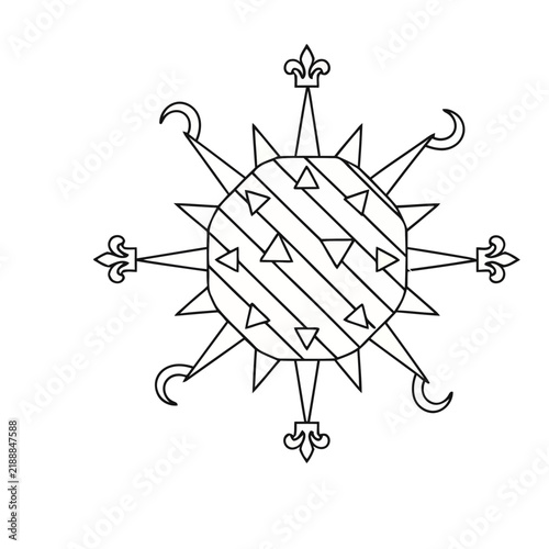 Sun symbol with crescent moons and fleur-de-lis