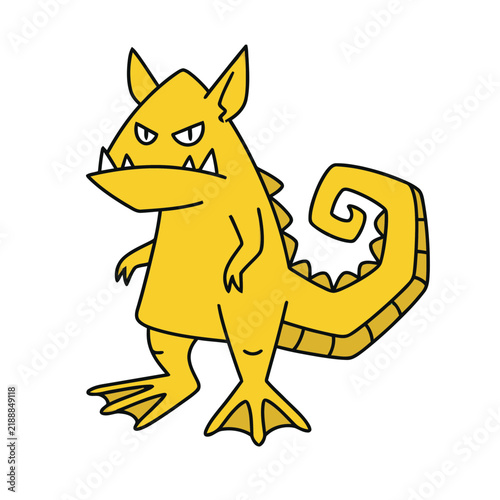 Yellow cartoon monster with sharp teeth and claws