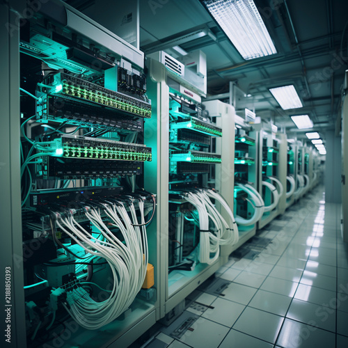 Obraz na płótnie modern server room with computers and installations, AI generated