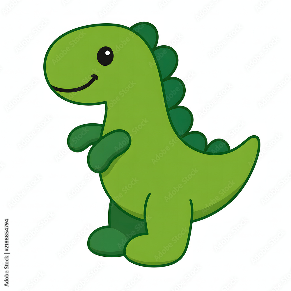 Obraz premium Cute Green Dinosaur Illustration, Kawaii Baby Dino Cartoon Character
