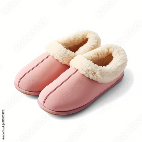 Pink Fleece Lined House Slippers Isolated on White