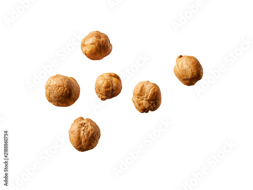 Collection of Extra Crispy Roasted Chickpeas with Dusty Amber Brown Seasoned Skins Isolated on Transparent Background