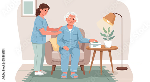 Caring Nurse Comforts Elderly Patient With Gentle Touch And Supportive Presence