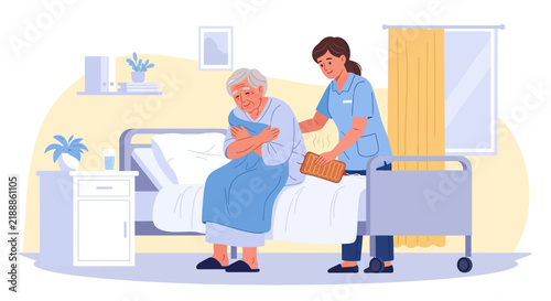 Caring Nurse Comforts Elderly Patient With Hot Water Bottle