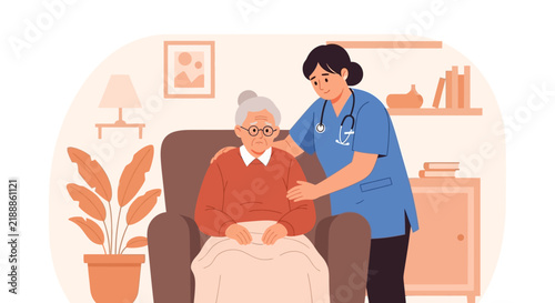 Caring Nurse Comforts Elderly Woman With Gentle Touch And Compassion