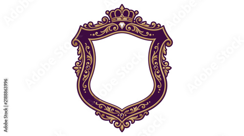 Ornate Royal Shield Frame with Crown and Golden Filigree