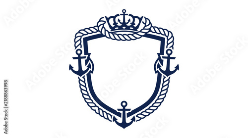 Nautical Shield Emblem with Anchors and Crown