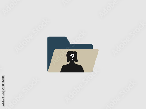 A document folder containing a file with a black silhouette of an anonymous person with a question mark on the head