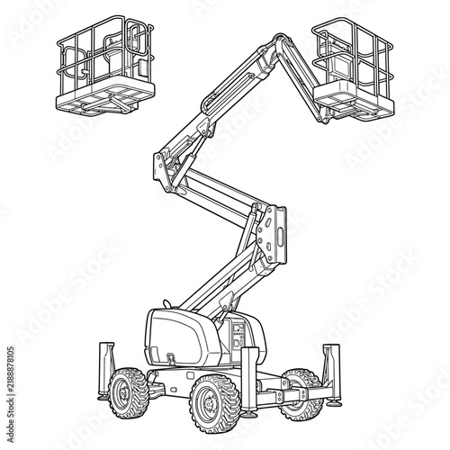 Articulated Boom Lift Line Drawing Illustration for Construction and Coloring