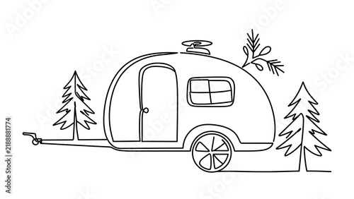 Vintage camper trailer white background.