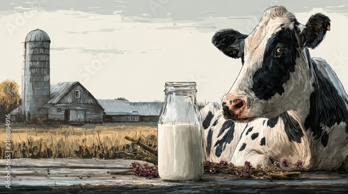 background of dairy cow farm, Advertisement, Print media, Illustration, Banner, for website, copy space, for word, template, presentation