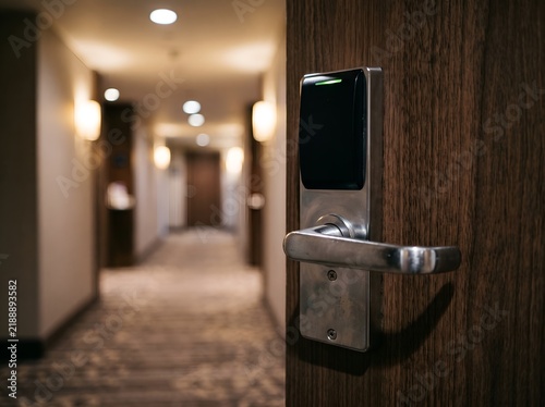 Electronic Keycard Lock on Hotel Room Door
