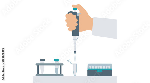 Professional laboratory technician hand using a micropipette for precise liquid handling in a clinical research science lab illustration