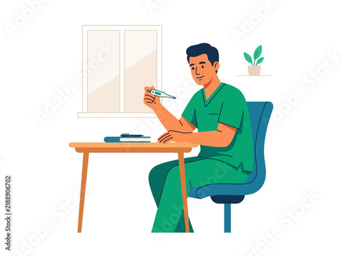 Medical Professional Checking Temperature with Digital Thermometer