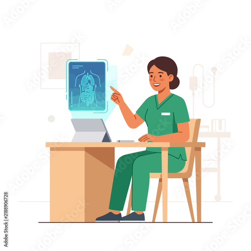 Medical Professional Engages With Advanced Diagnostic Hologram Technology