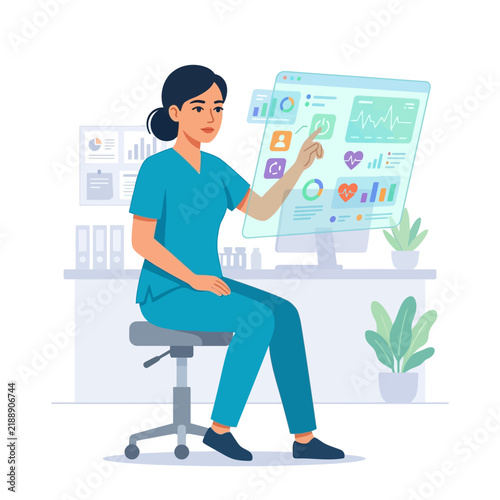 Medical Professional Engages With Futuristic Healthcare Data Interface