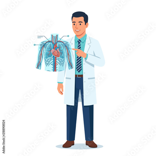 Doctor Explaining Human Anatomy With Digital Heart Model