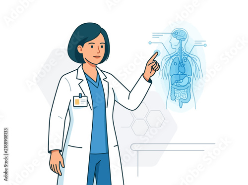 Doctor Explaining Human Anatomy Through Digital Interface Technology