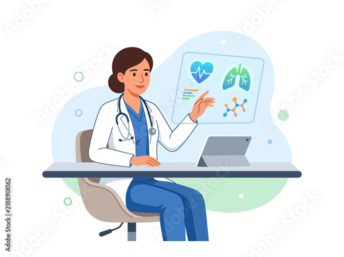 Doctor Explaining Medical Data On Digital Screen