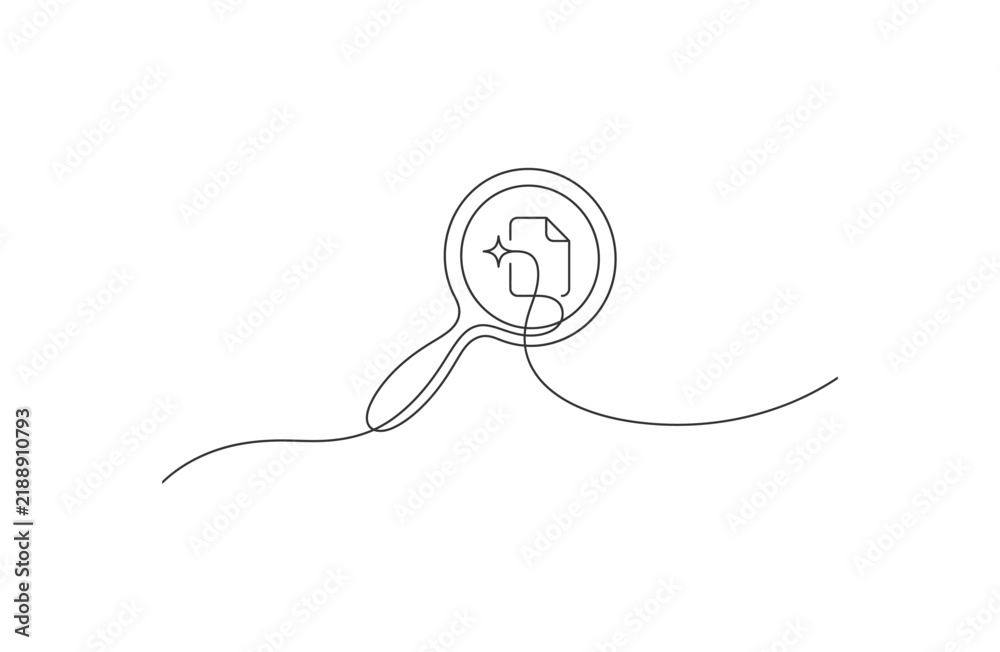 Obraz premium One Line Magnifying Glass Searching Document Icon