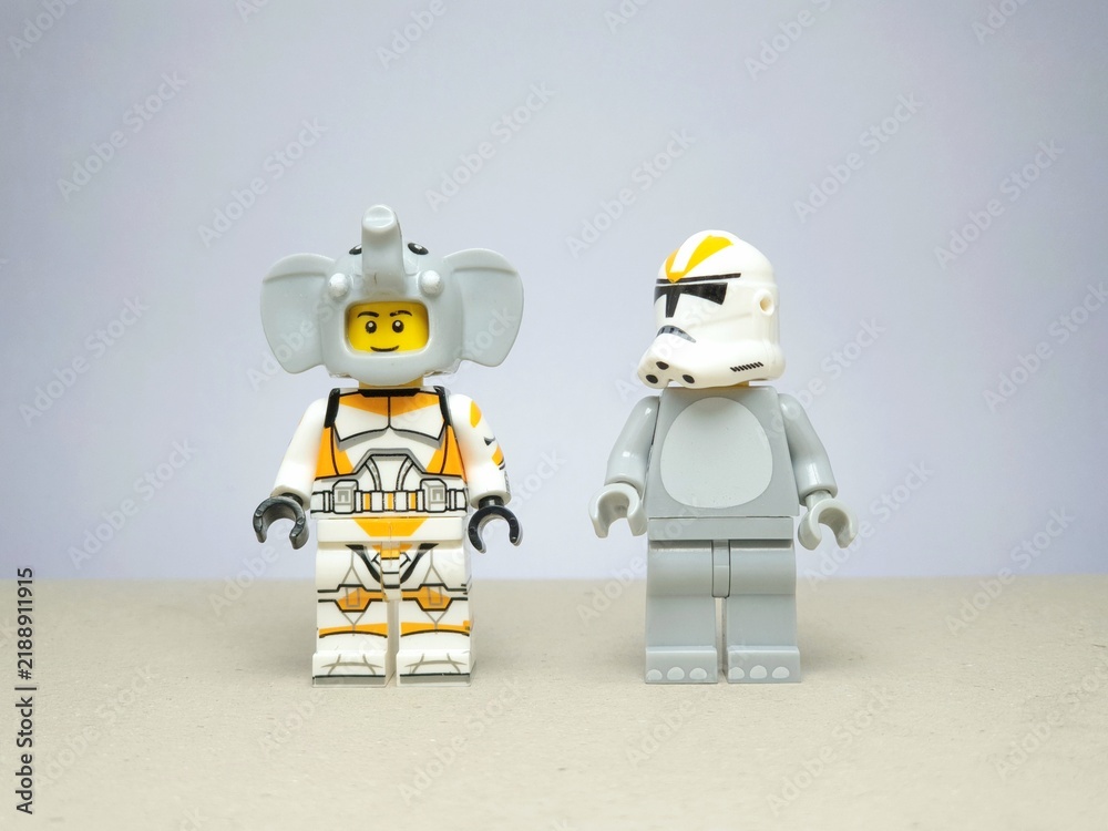 Fototapeta premium Indonesia - November 24, 2023 : Mini toy figure of lego at table with blurred background. Miniature photography concept design.
