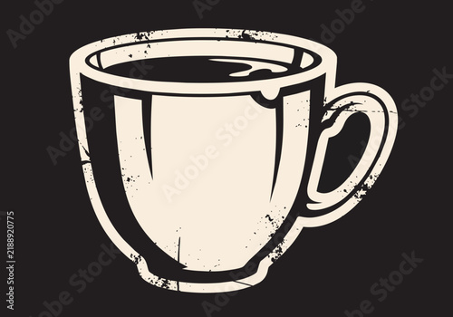 Stylized coffee cup with distressed texture and dark liquid, top view, suitable for cafe menus, beverage advertising and breakfast promotions.