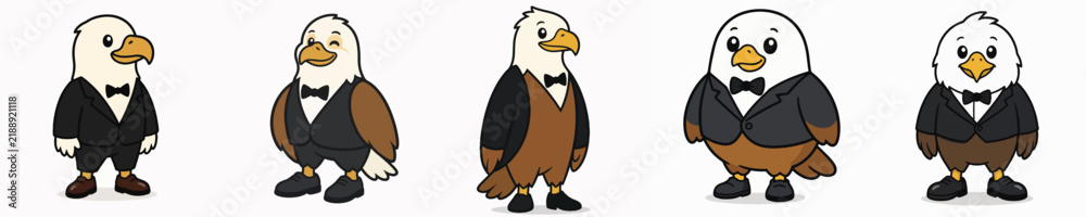Obraz premium Set of cute eagle vectors in a standing pose, wearing a tuxedo.
