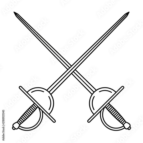 Two crossed fencing swords outline
