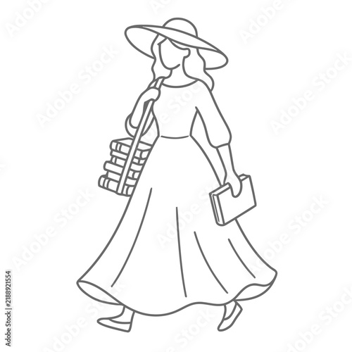 Woman in hat carrying books