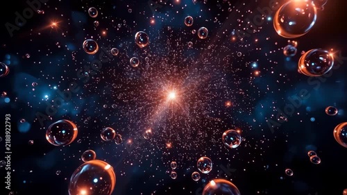 Cosmic Bubble Galaxy with Glowing Star, Colorful Sphere and Particle Field in Deep Space, Surreal Celestial Background with Abstract Light, Mysterious Wonder and Atmospheric Color кла