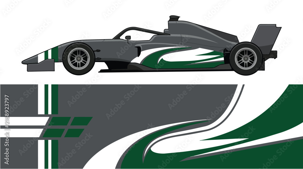 Obraz premium Formula One Race Car Green Black Vector