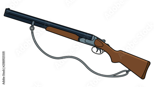 Detailed double barrel shotgun vector illustration featuring classic brown wood stock and smooth metallic steel finish