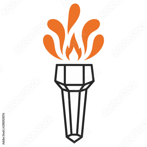 Torch with orange flame and abstract shapes