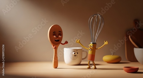 Anthropomorphic kitchen utensils having fun together