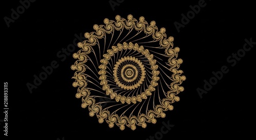 Golden fractal spiral pattern on black background