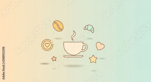 Morning Coffee Break with Pastry and Symbols