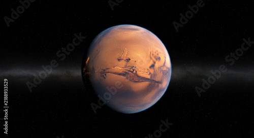 Red planet in deep space with starry background