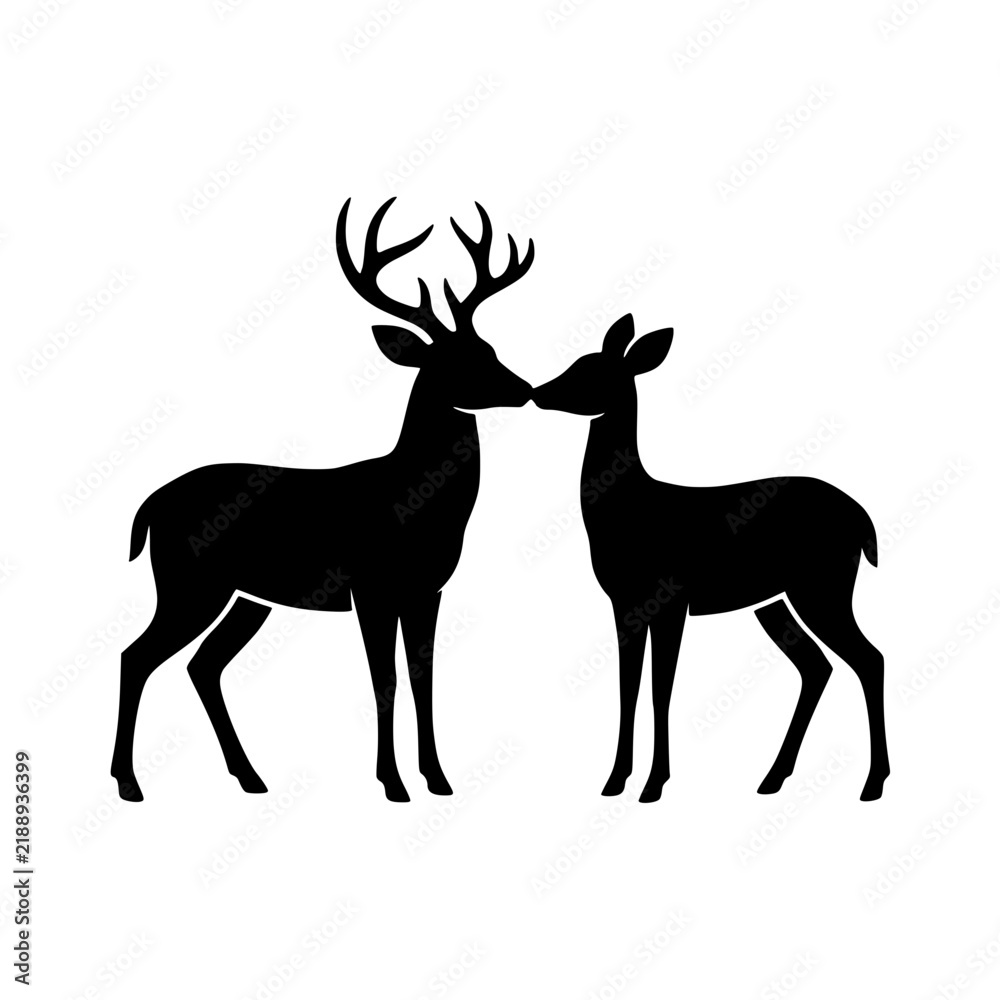 Fototapeta premium Deer antler touching silhouette vector illustration, Deer antlers touching silhouette