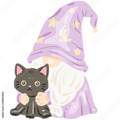 Obraz na płótnie Cute Halloween gnome illustration set with spooky elements, pumpkins, ghost, and