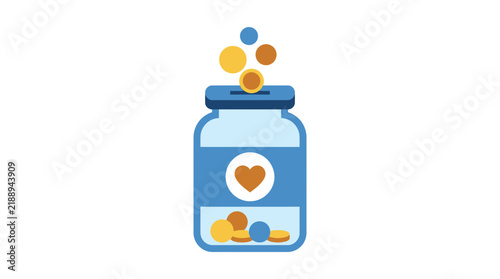 Donation Jar with Coins Icon Illustration