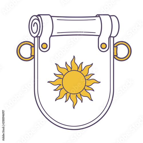 Vector illustration of a shield with a sun emblem