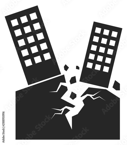 Obraz na płótnie Earthquake black icon. Building damage. Nature disaster