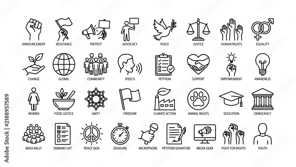 Fototapeta premium Collection of social activism icons with transparent background for various causes