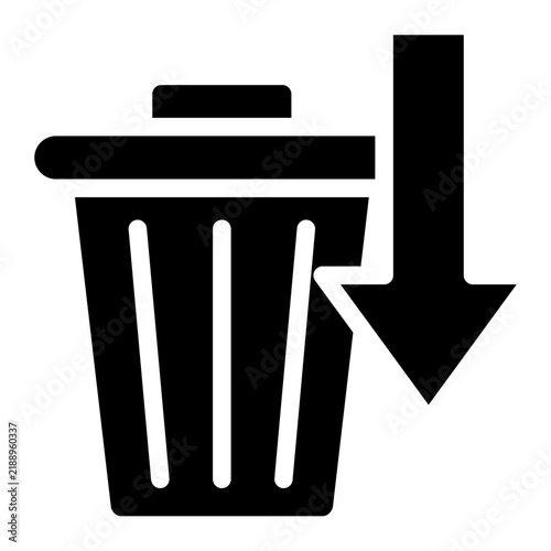 Recycling bin with a downward arrow signifying the goal of reducing the total amount of waste generated globally icon solid style