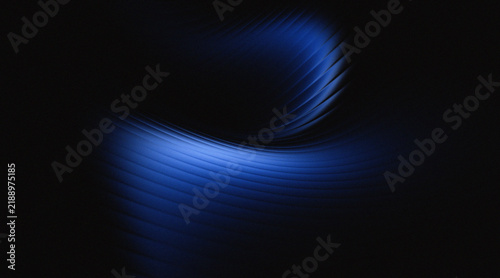 Abstract blue  and black smooth gradient ribbed glass background waves.
