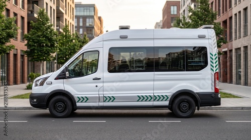 Modern Ambulance Parked On Urban Road Side View