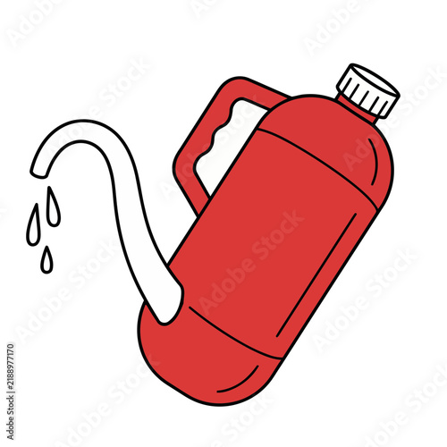 Red watering can with dripping water