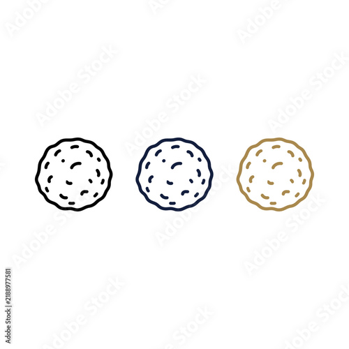 Set of three round meatball icons in different outline styles.