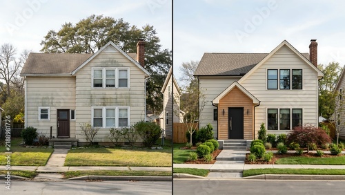 Two charming suburban houses with well-maintained front yards